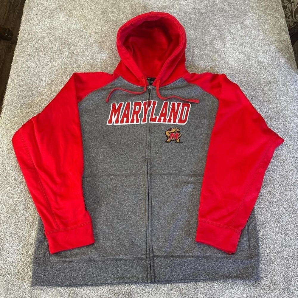 Champion Maryland Terrapins Red & Gray Full Zip Hoodie 2X NCAA Team Sweatshirt